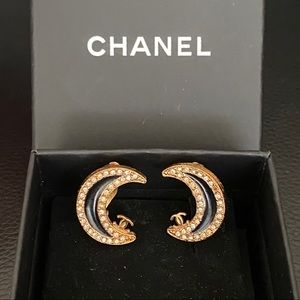 CHANEL Vintage Moon Clip On Black & Gold Earrings